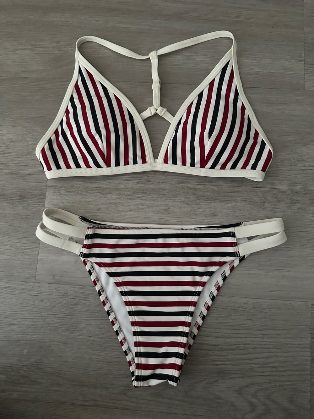 Abercrombie & Fitch White, Red & Navy Striped Bikini Set